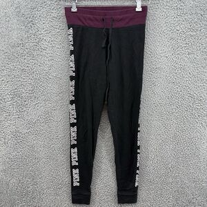 PINK Victoria's Secret Women XS‎ Activewear Yoga Pants Black Logo Drawstring